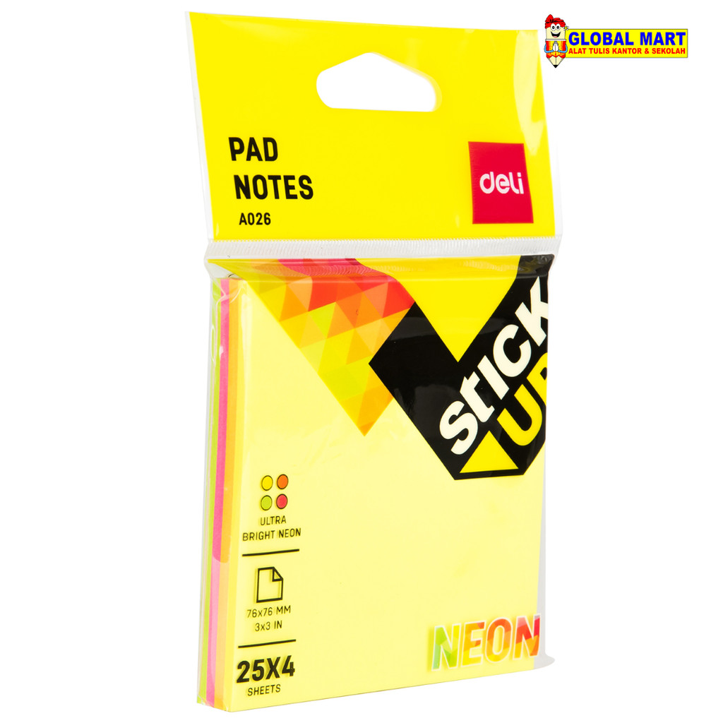 

Sticky Notes Deli EA02602 Catatan Tempel Neon 76x76mm 4 Warna Cerah