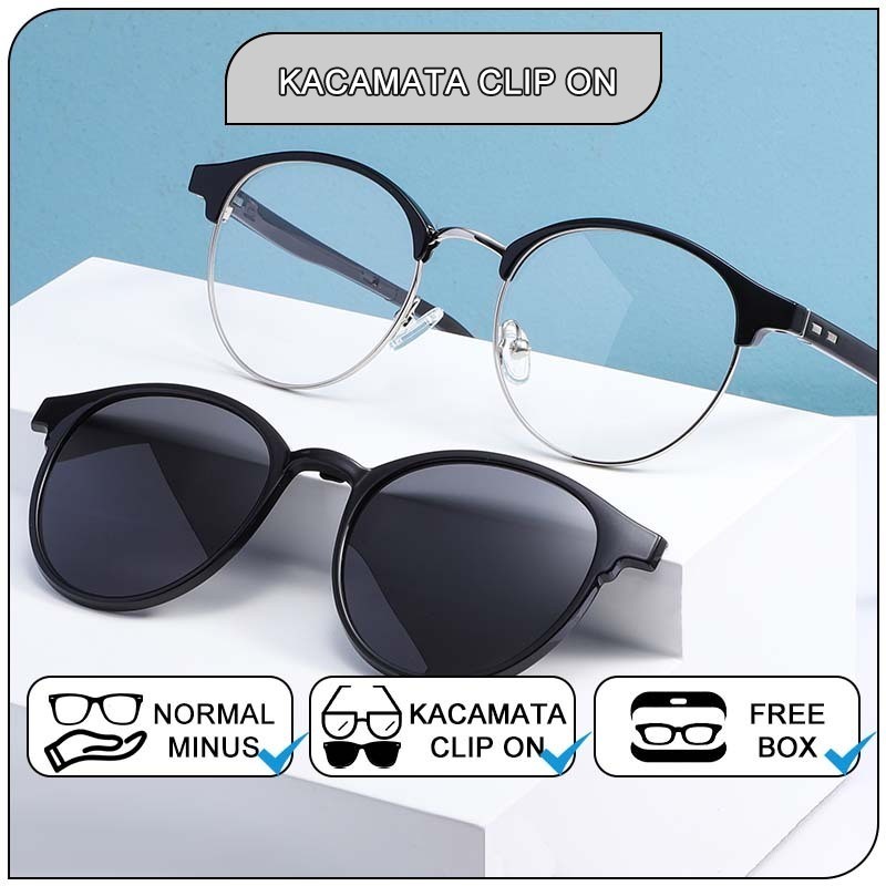 Viendo Frame Kacamata Clip On Anti Radiasi Blueray Photocromic Polarized Minus Wanita Pria Bluecromi