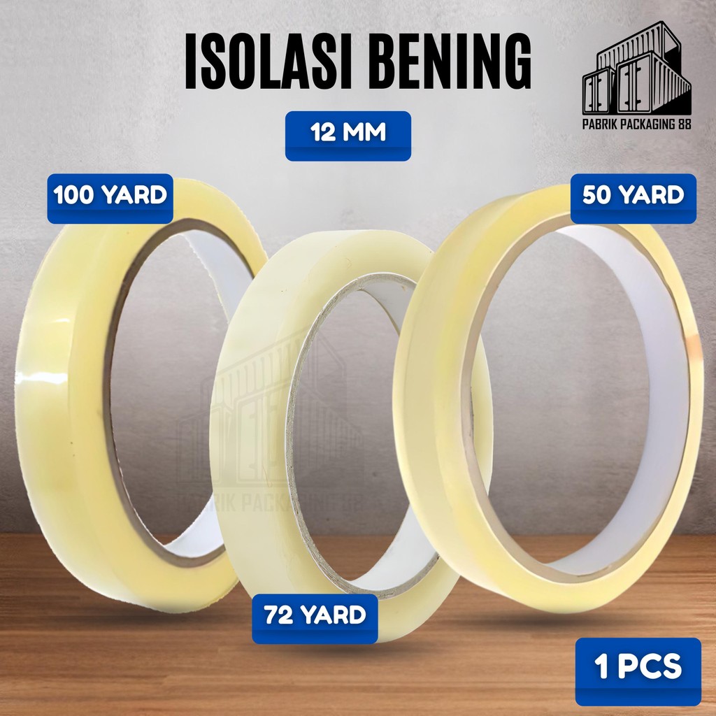 

Lakban Bening Isolasi 1/2 0,5 inch inci 12MM 12 MM 50 60 72 90 100 yard OPP Plakban ATK Tape Perekat Kuat Solatip Online Shop