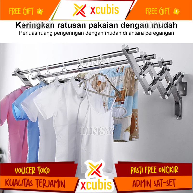 Jemuran Baju Dinding Jemuran Dinding Stainless Steel Jemuran Dinding Lipat 100/120/150/180/200CM