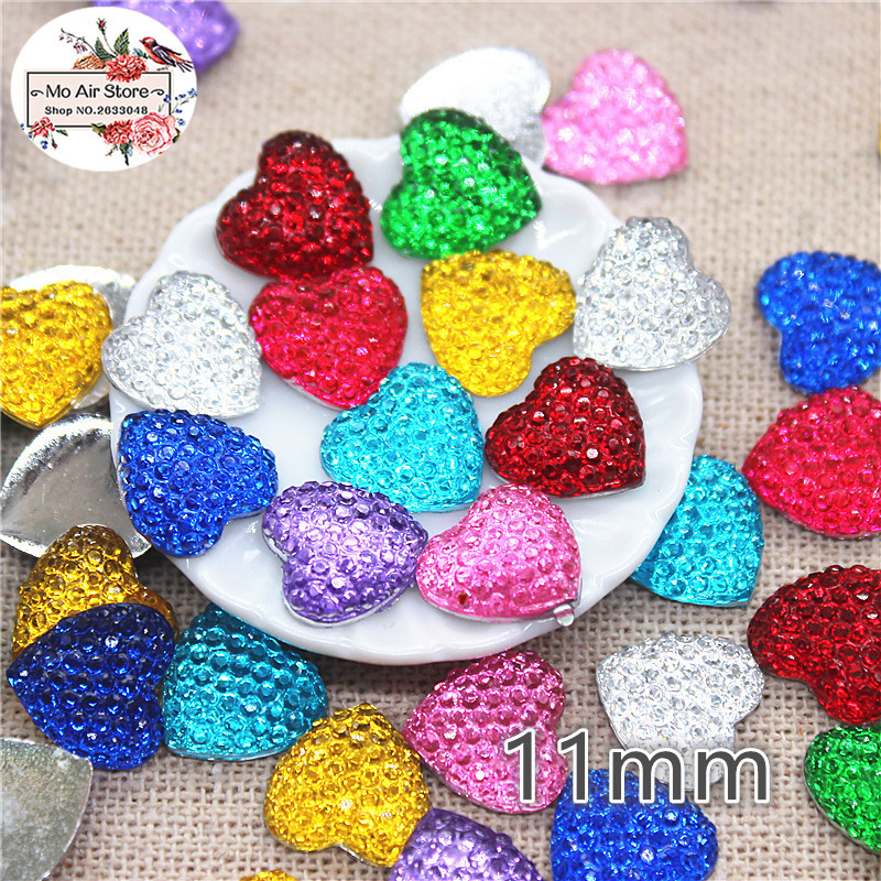 

100pcs shiny clear heart Resin Flat back Cabochon Art Supply Decoration Charm Craft DIY 11mm