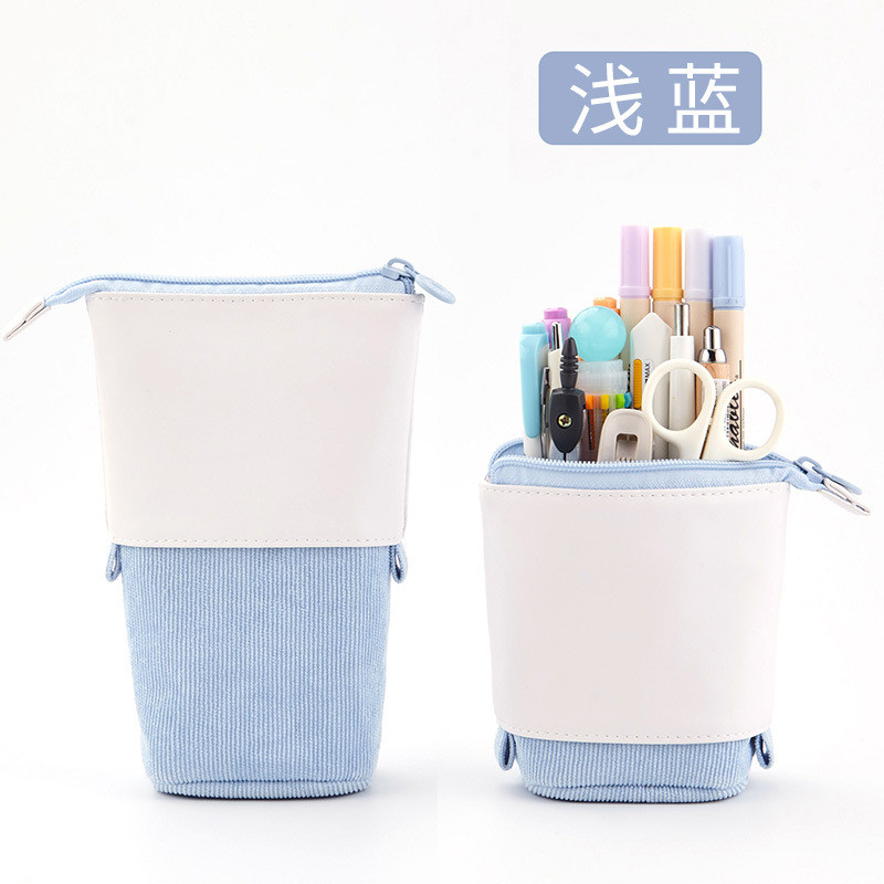 

Pen Bag Stationery Marker Pouch PU Pencil Holder Solid Color Stand Up School Supplies Corduroy Organizer Case Gift for Girls Boy