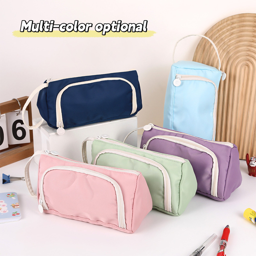 

Kawaii Small Fresh Solid Color Pencil Bag Large Capacity Oblique Window Student Style Multifunctional Storage Pencil Bag