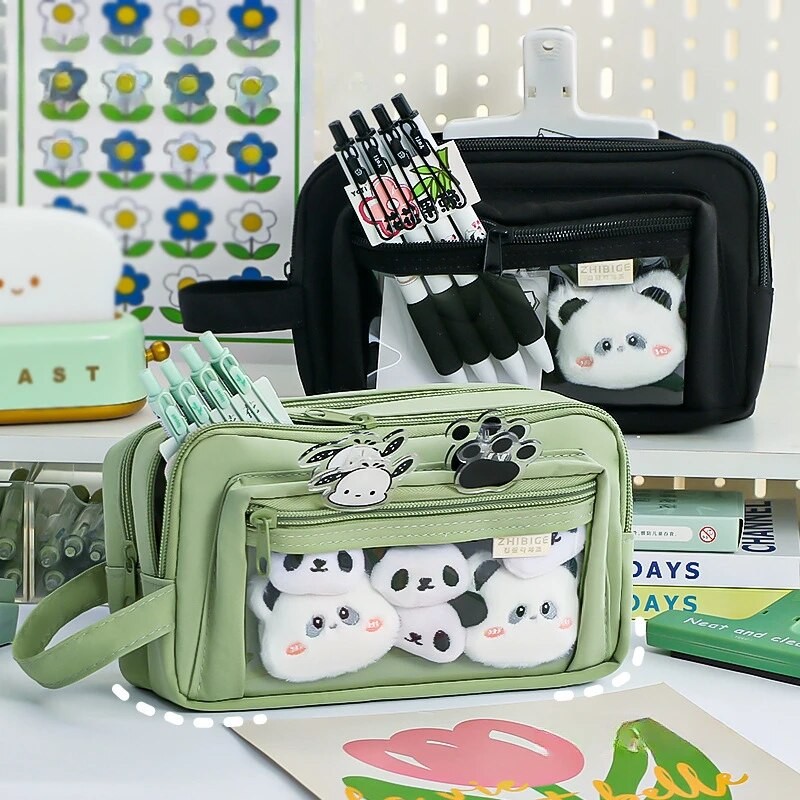 

Multi Layered Pencil Case with Transparent Front Pocket Design, Large Capacity and Cute Student Supplies