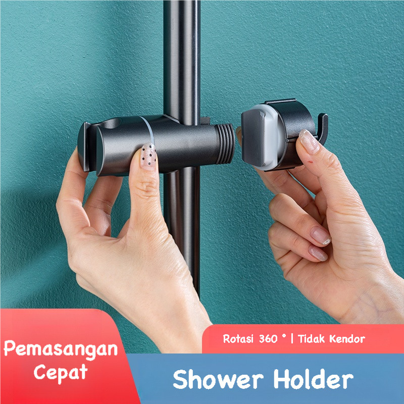 Dudukan Shower Tanpa Bor Putar 360° - Penyangga Shower Kuat, Pemasangan Mudah, Warna Chrome & Hitam