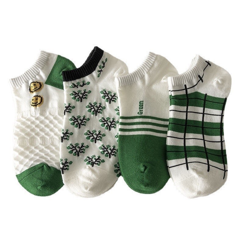 Kaos Kaki Wanita Motif Daun Daunan Hijau Kaos Kaki Gaya Jepang Import 780