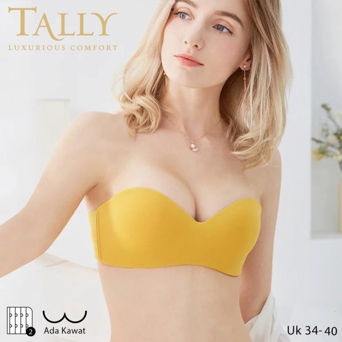 TALLY Bra Tanpa Kawat Nylon Busa Tipis Cup C Kait 2 Strapless BH 1910 - Coklat Muda, 34