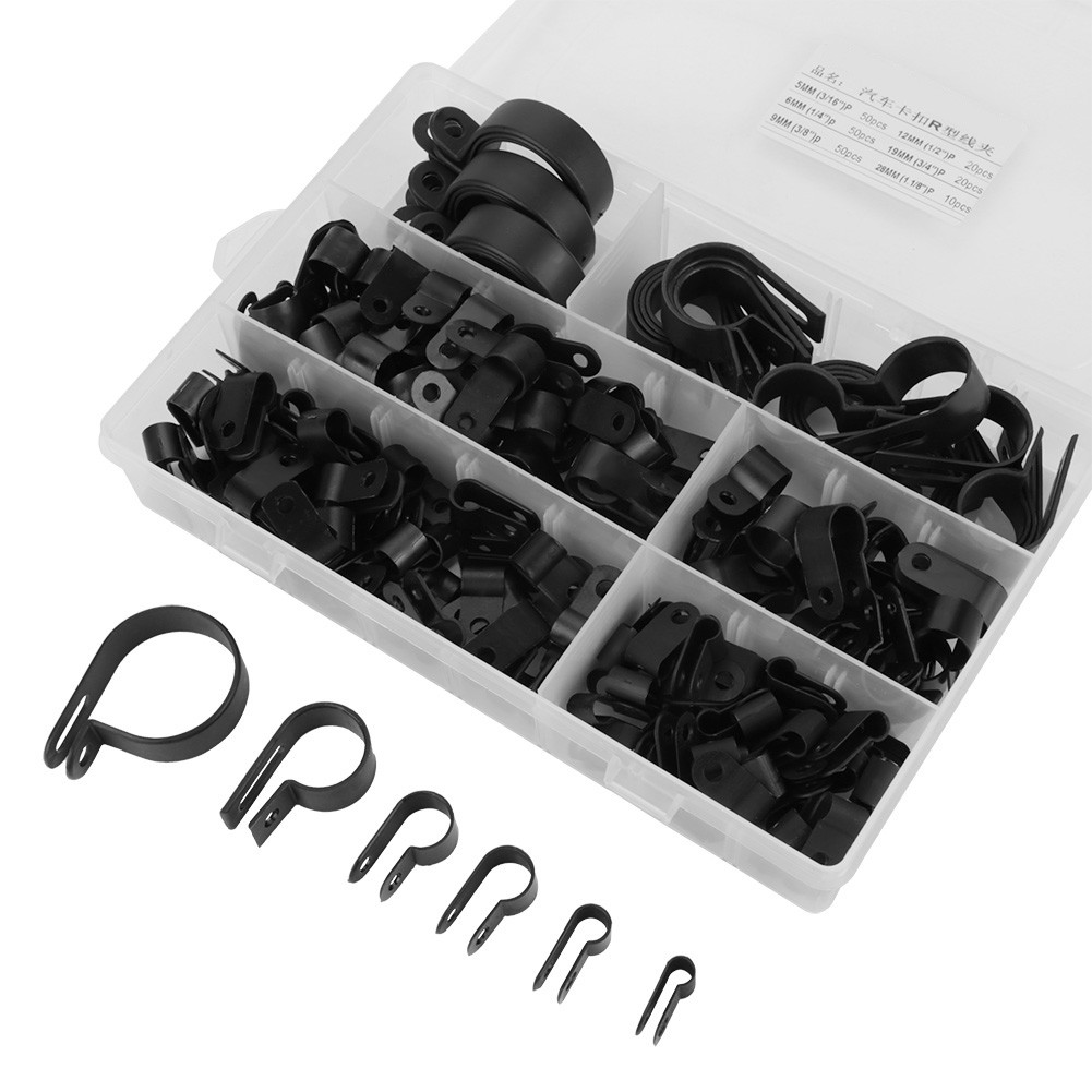 

200pcs Nylon Plastic P Fasteners Clips Clamps Assorted Box for Cable Conduit Kit P Clips Black White Optional P Clamps