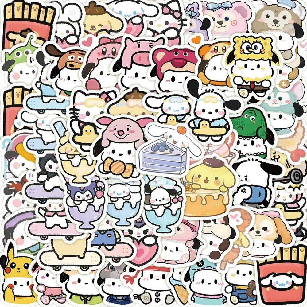 

100PCS Sanrio Kuromi Pochacco HelloKitty Melody Stickers DIY Mobile Phone IPad Luggage Cartoon Kawaii Stickers Kids Toy