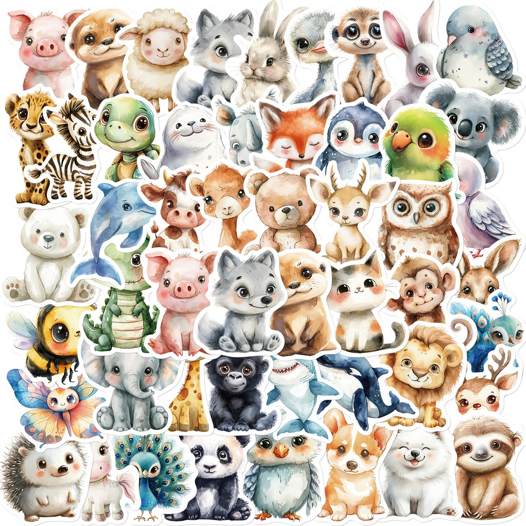

50PCS Cute Watercolor Animals Graffiti Stickers Cartoon DIY Skateboard Phone Case Laptop Waterproof Cool Sticker Decals Toy