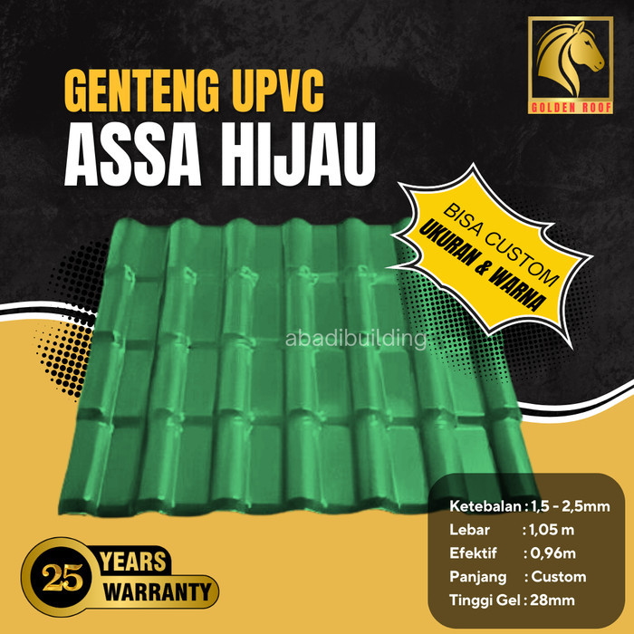 Atap Genteng UPVC ASSA Warna Hijau - Setara Royal Roof dan dr Shield - Atap Kanopi Hijau Atap Rumah 