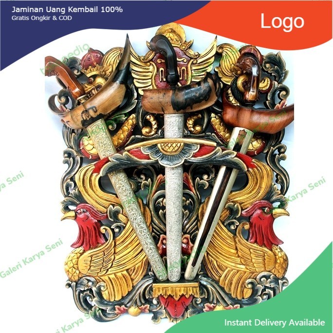 Blawong Keris Isi 3 Ukir Naga & Merak Hias Logo Keraton Jogja Sungging LSR7