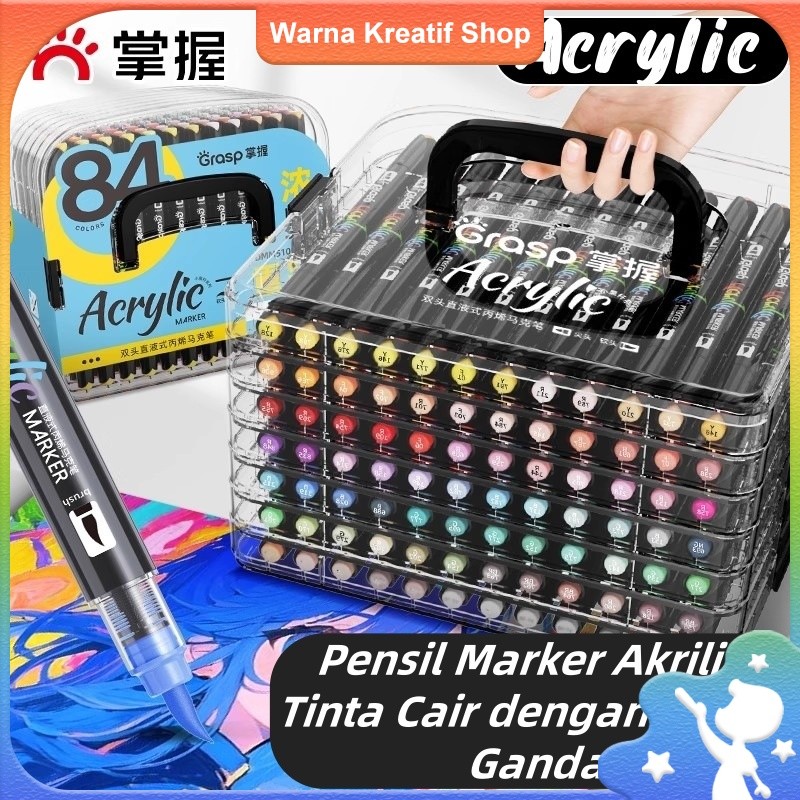 

Grasp Marker Akrilik 84 Warna Spidol Ujung Ganda Tinta Cair Khusus Seni Tahan Air Tidak Tembus Warna, Bisa Tumpuk Warna, Cocok untuk Pelajar Seni
