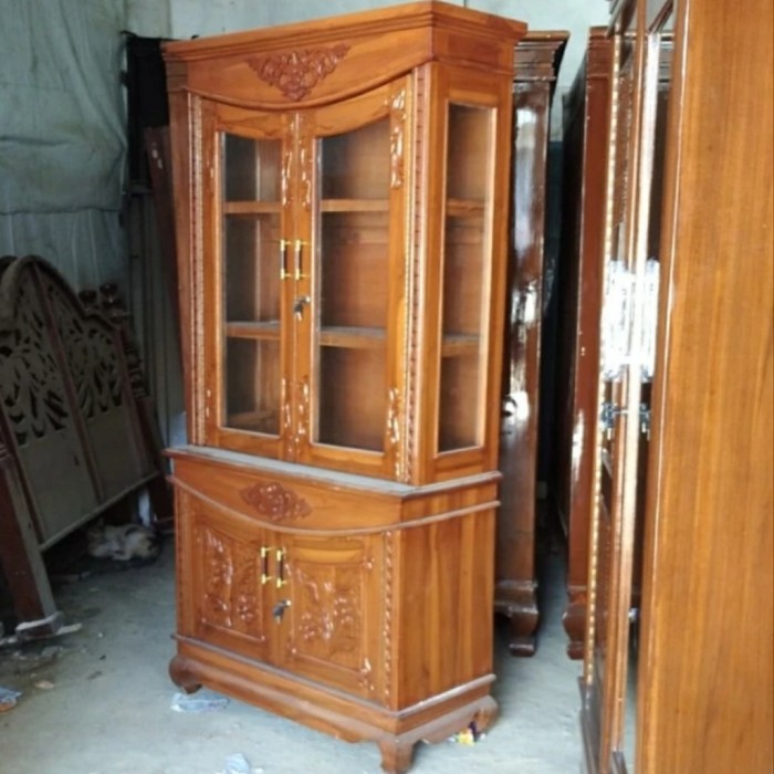 lemari pajangan pintu 2 jati asli / lemari buku