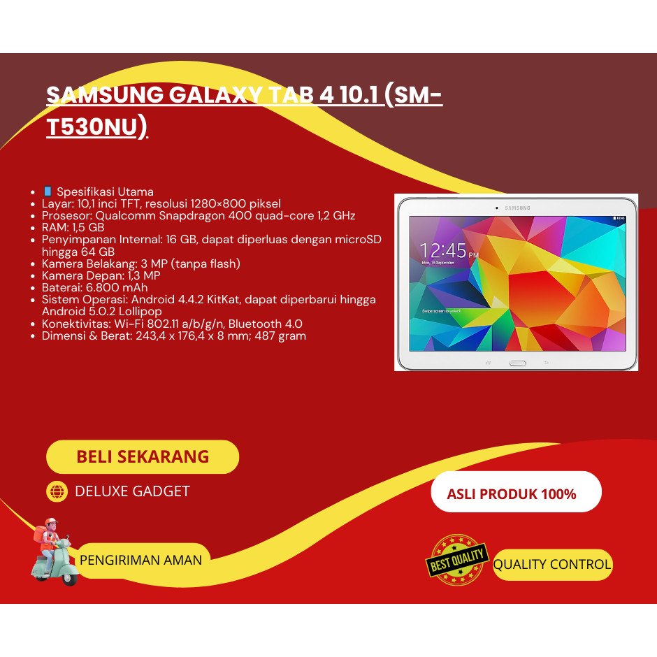 Samsung Galaxy Tab 4 10.1 (SM-T530NU) SECOND Deluxe Gadget Termewah