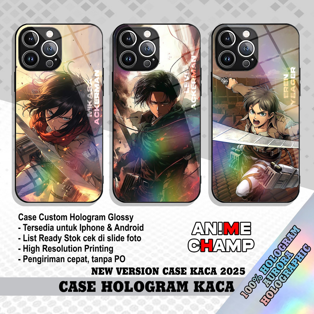 Softcase Hologram Kaca Iphone 11 16 15 13PROMAX G32X Attack on Titan Hardcase Glossy Miror Casing Cu