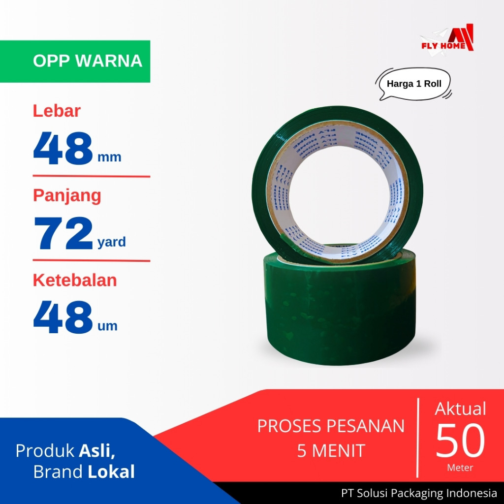 

FLYHOME Lakban warna hijau 72 yard 1 roll 48mm x 72yard 2inchi ECO