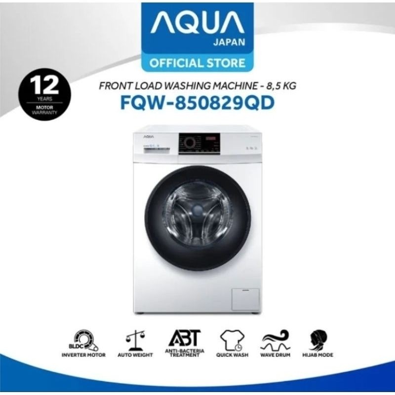 AQUA FQW-850829QD MESIN CUCI FRONT LOADING INVERTER 8.5 KG FQW850829QD FQW850829