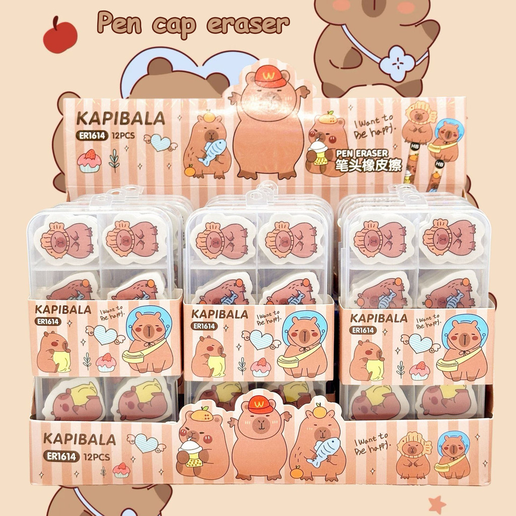 

Kawaii 10pcs Capybara Eraser Pencil Cap Pencil Toppers Aesthetic School Stationery Supplies Promotion Stationery office & Gift