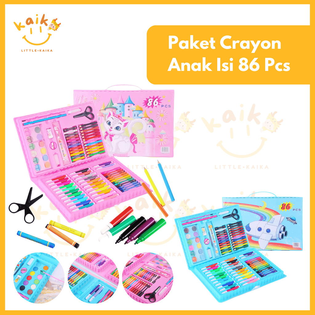 

LITTLE KAIKA | PM14 Pensil Warna Crayon isi 86 pcs Stationary Set Warna Cat Air Perlengkapan Sekolah Menggambar Anak Alat Warna Lukis set