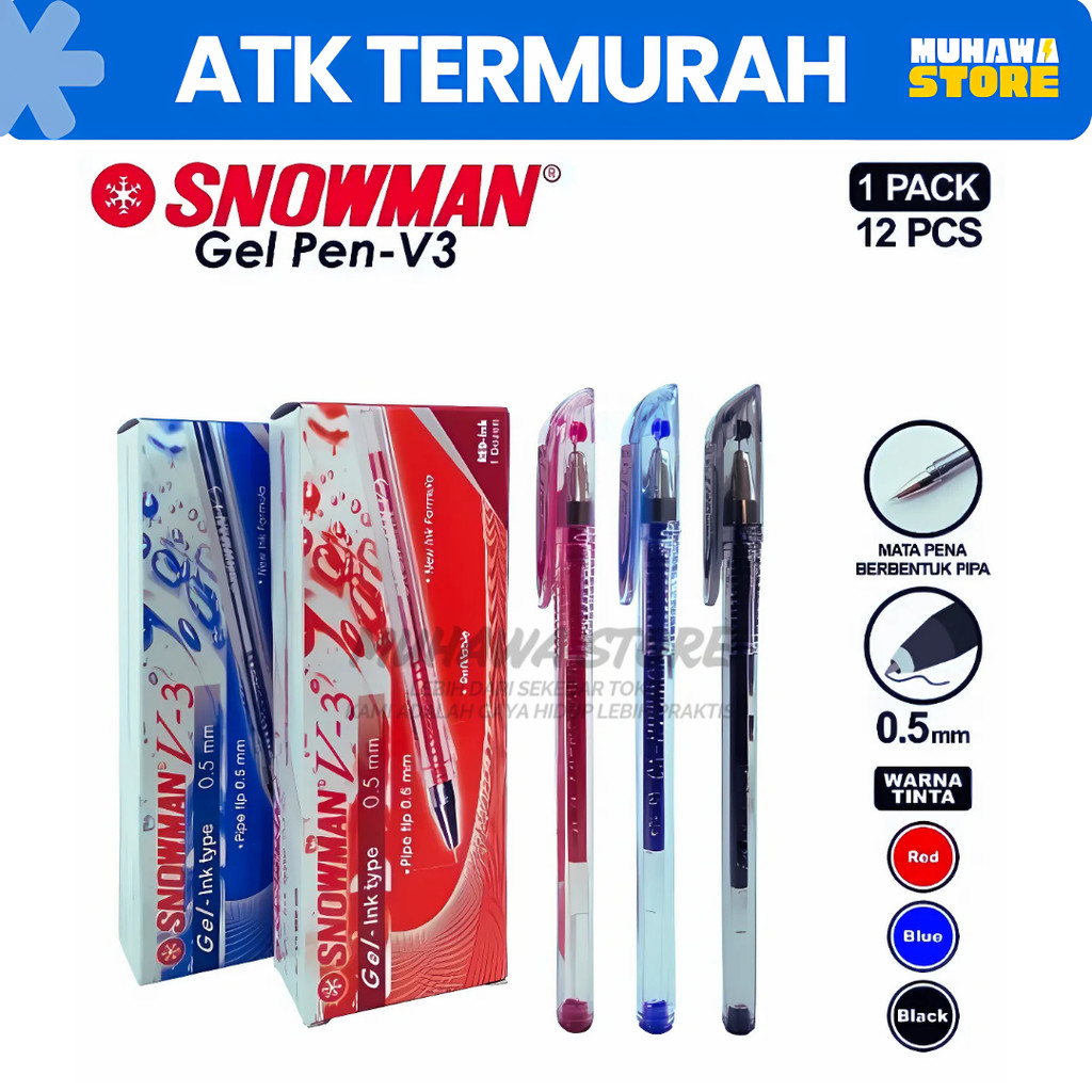 

1 PACK Pulpen SNOWMAN Gel V3 / Pen Bolpoin Snowman V3 0.5 12 Pcs