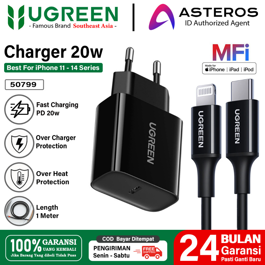 UGREEN Charger iPhone MFi Fast Charging Type C to Lightning Untuk iPhone X 11 12 13 14 Pro Max