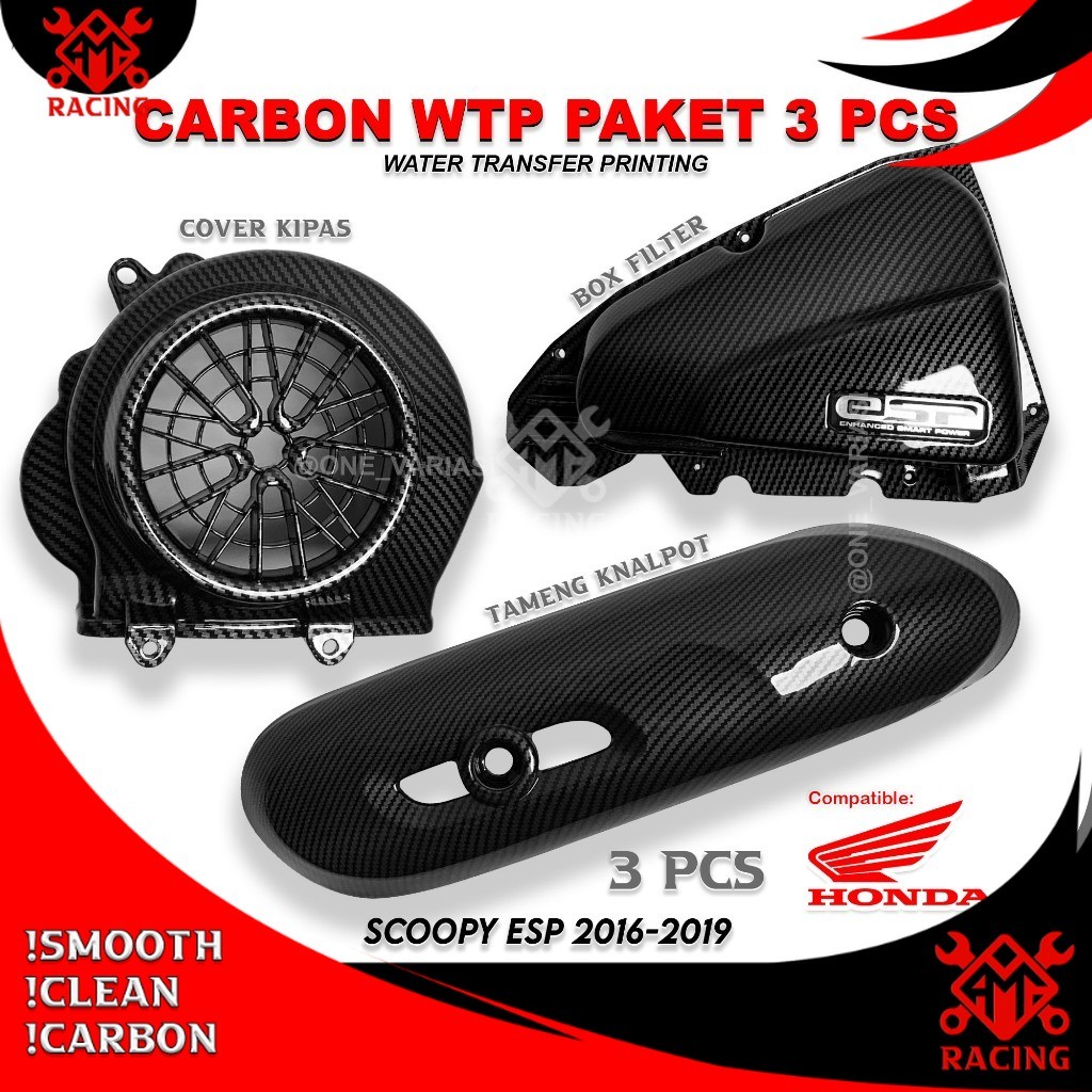 AMH_RACING - PAKET CARBON 3PCS SCOOPY ESP 2016 TAMENG KNALPOT + COVER KIPAS + BOX FILTER SCOOPY ESP 