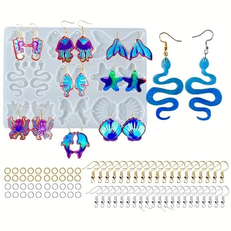 

1Pack Ocean Series Earring Resin Silicone Molds - 20 Pairs Earring Hooks 40pcs Jump Rings In Golden and Slivery