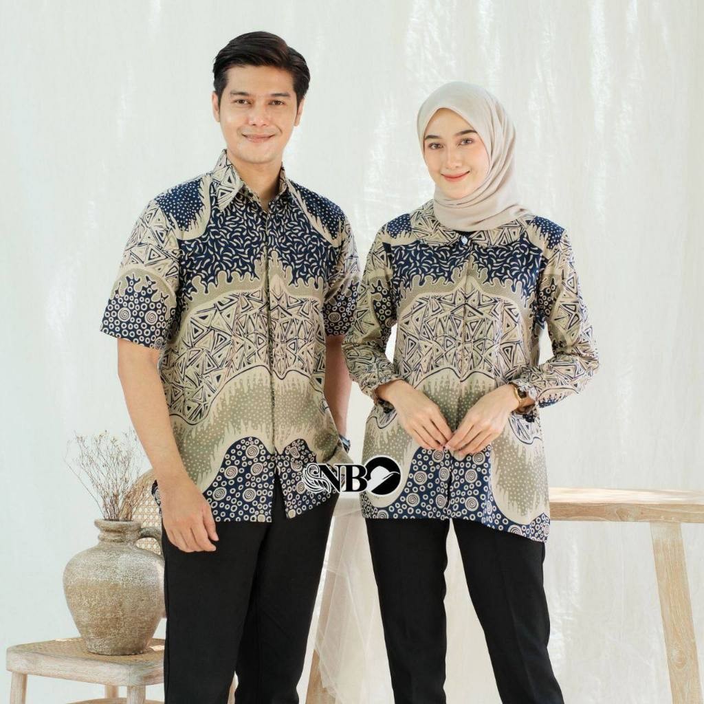 Baju Batik Couple Pria Wanita Modern Kekinian Motif Piramid Seragam Batik Guru Seragam Batik Kondang