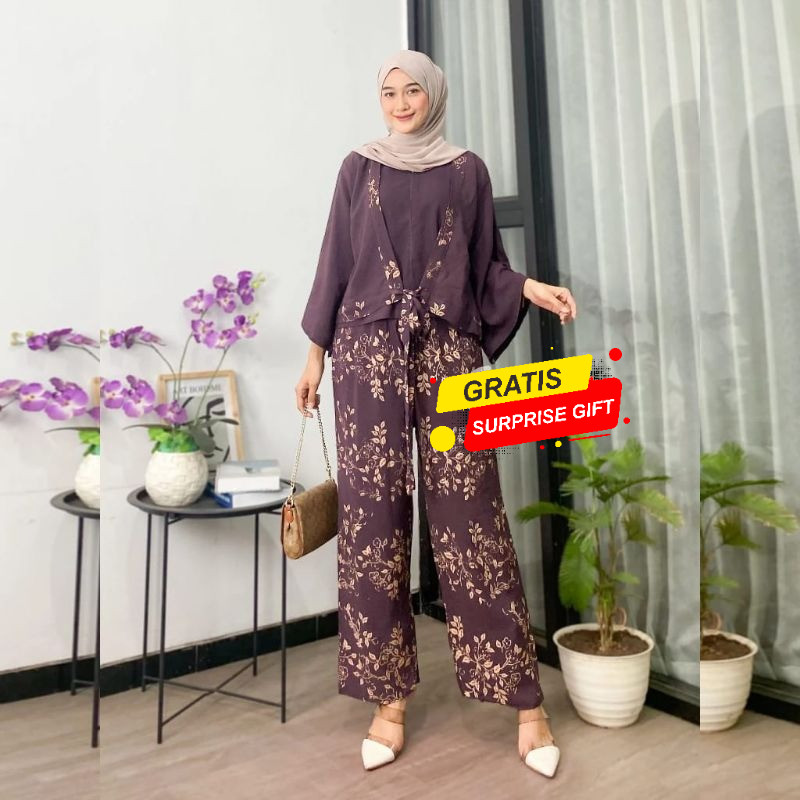 One set Terbaru Atasan Outer Wanita Celana Kulot Batik Modern Casual Pesta Kondangan Formal Allsize 