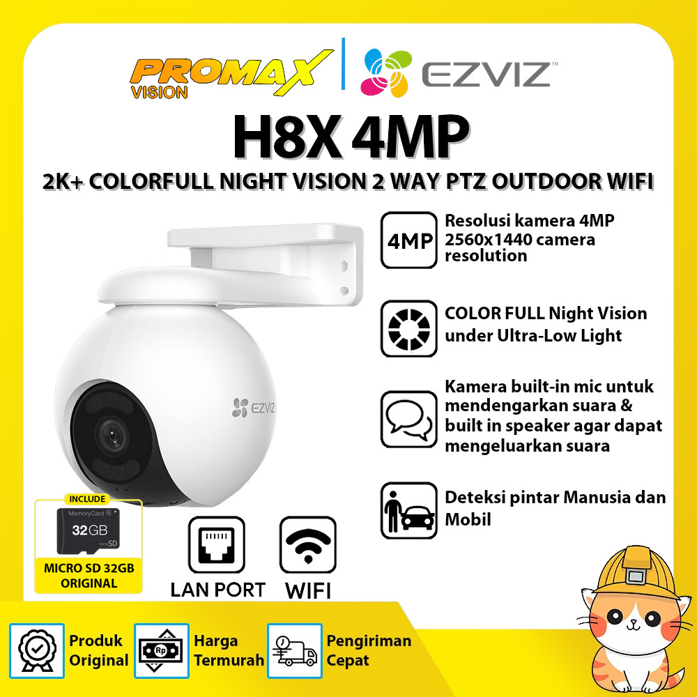 EZVIZ H8X 4MP 2K+ COLORFULL NIGHT VISION 2 WAY PTZ OUTDOOR WIFI FREE MICRO SD 32GB