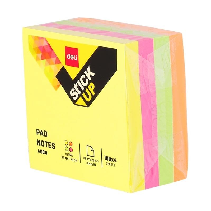 

DELI STICKY NOTE PAD NOTES 100X4 76MM*76MM 100Sheets 03003 KERTAS TEMPEL WARNA STICK UP DM