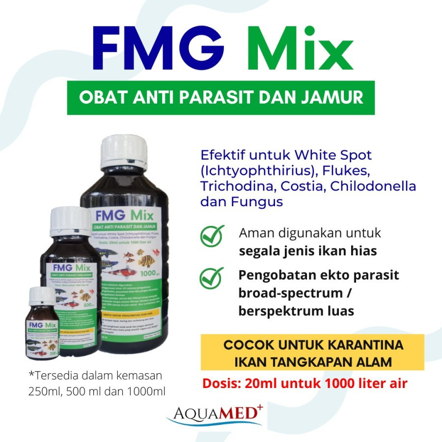 FMG Mix 100-250-500 ml Obat Parasit White Spot Flukes Jamur ikan Koi koki channa Terlaris