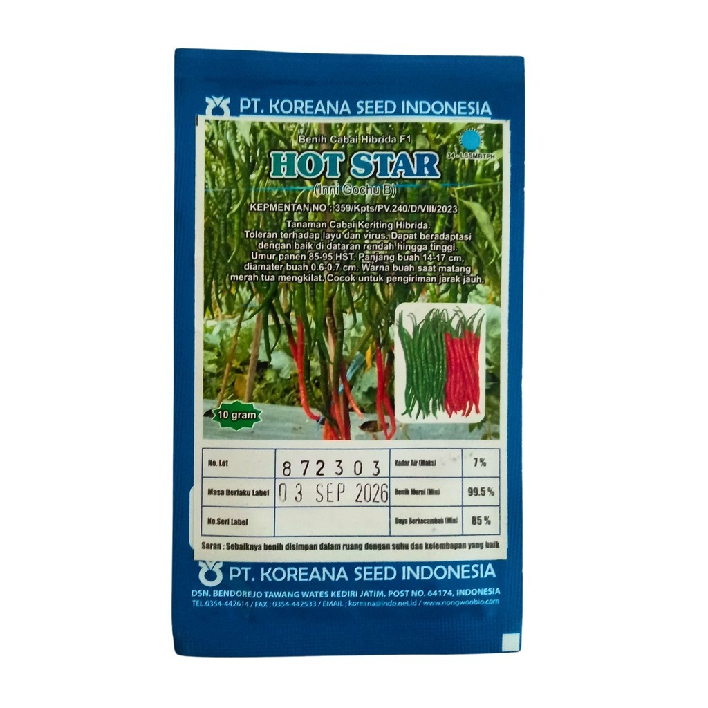 Benih Cabe Hot Star F1 Koreana Seed – Tahan Layu & Virus, Panen 85 HST