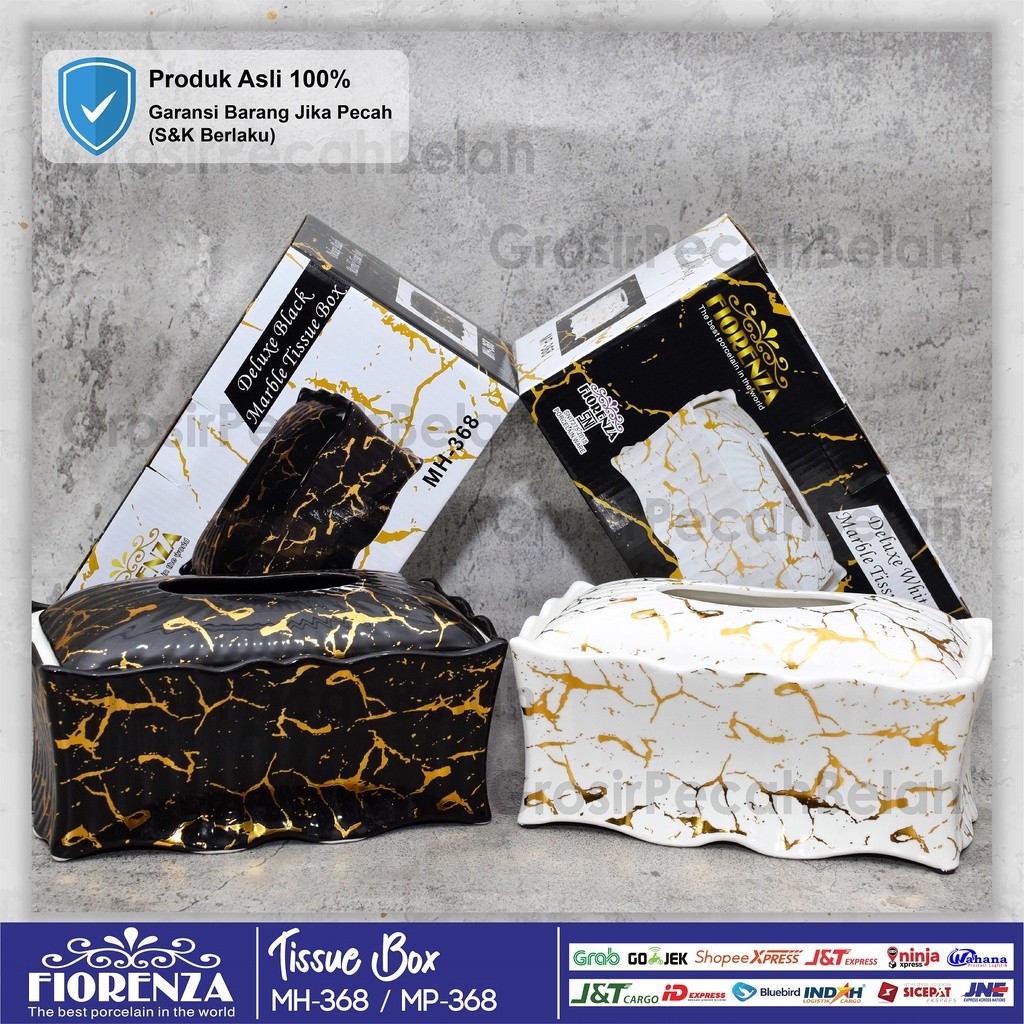 Tempat Kotak Tisu Tissue Keramik Segi Motif Marble Fiorenza 368