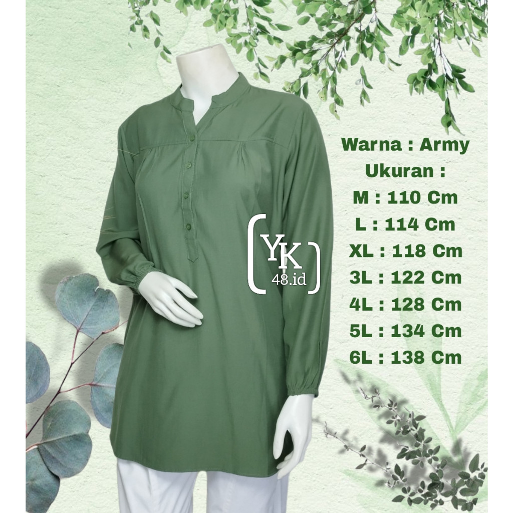 MUNIKSOSHOP  Blouse Army Polos - Blouse Katun - Blouse Wanita Lengan Panjang - Blouse  - Kemeja - Ke