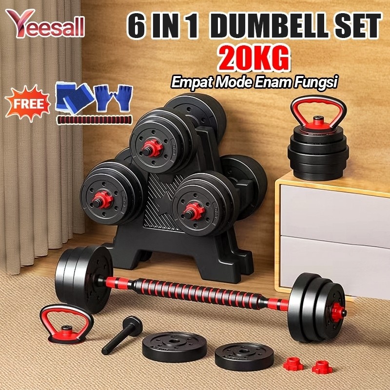 Rumah Dumbbell Set Kettlebell 20KG Peralatan Kebugaran Pria Dan Wanita Rumah / Set Barbel  10 KG Ram