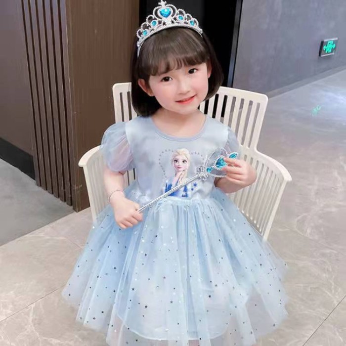 Terlaris ✨ -1-7 tahun Dress pesta Elsa Anak perempuan/Gaun putri Frozen/baju anak - 040-PINK, 130(5-