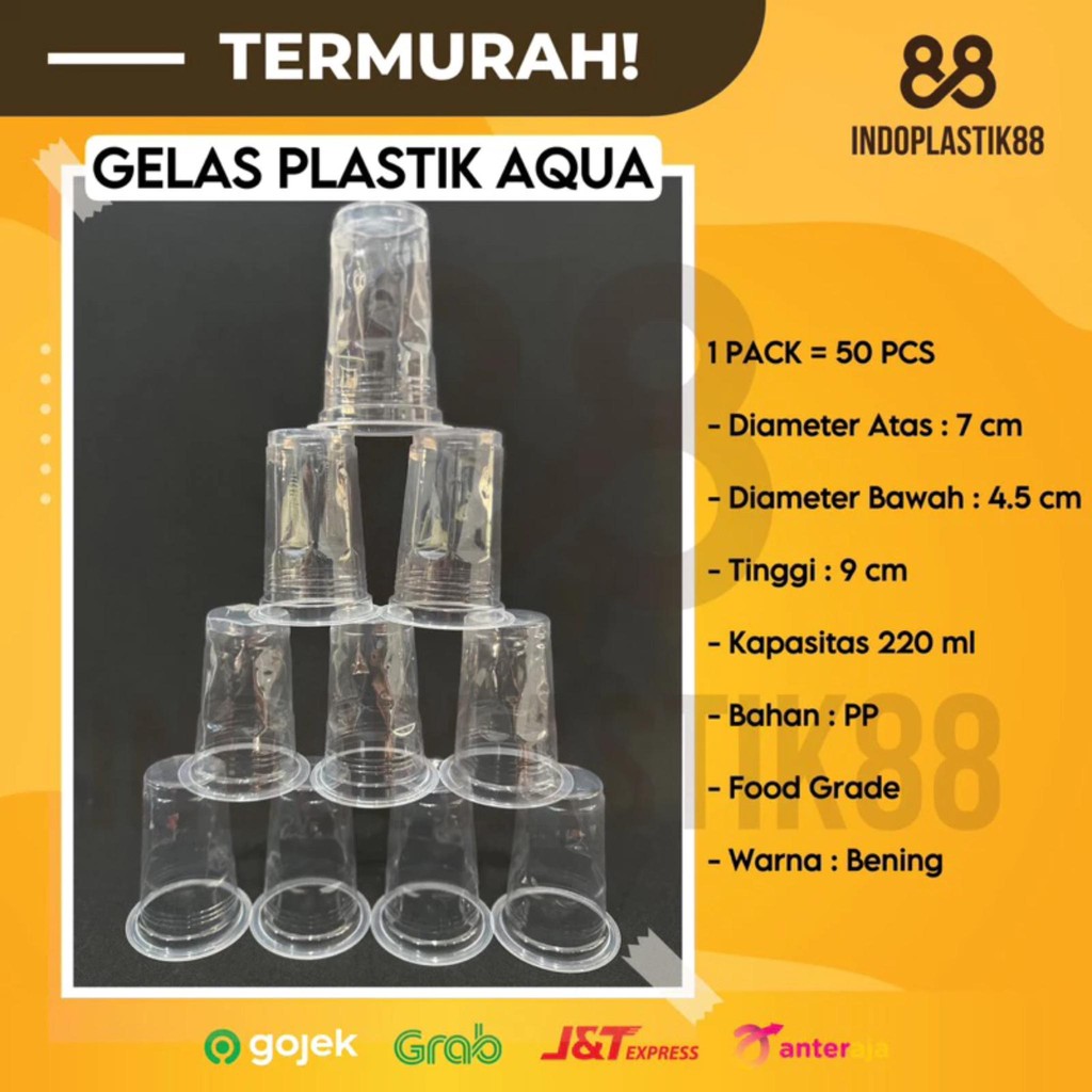 GELAS PLASTIK AQUA / GELAS KOPI / GELAS HHT UKURAN 220 ML