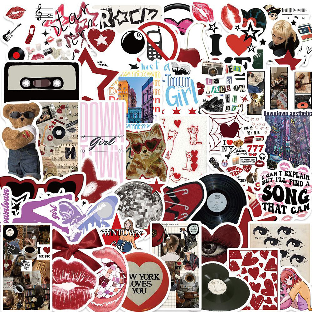 

50pcs Retro Downtown Y2K Girls Stickers Cartoon Decals Kids Toys Skateboard Laptop Phone Car Suitcase Waterproof Sticker Gifts