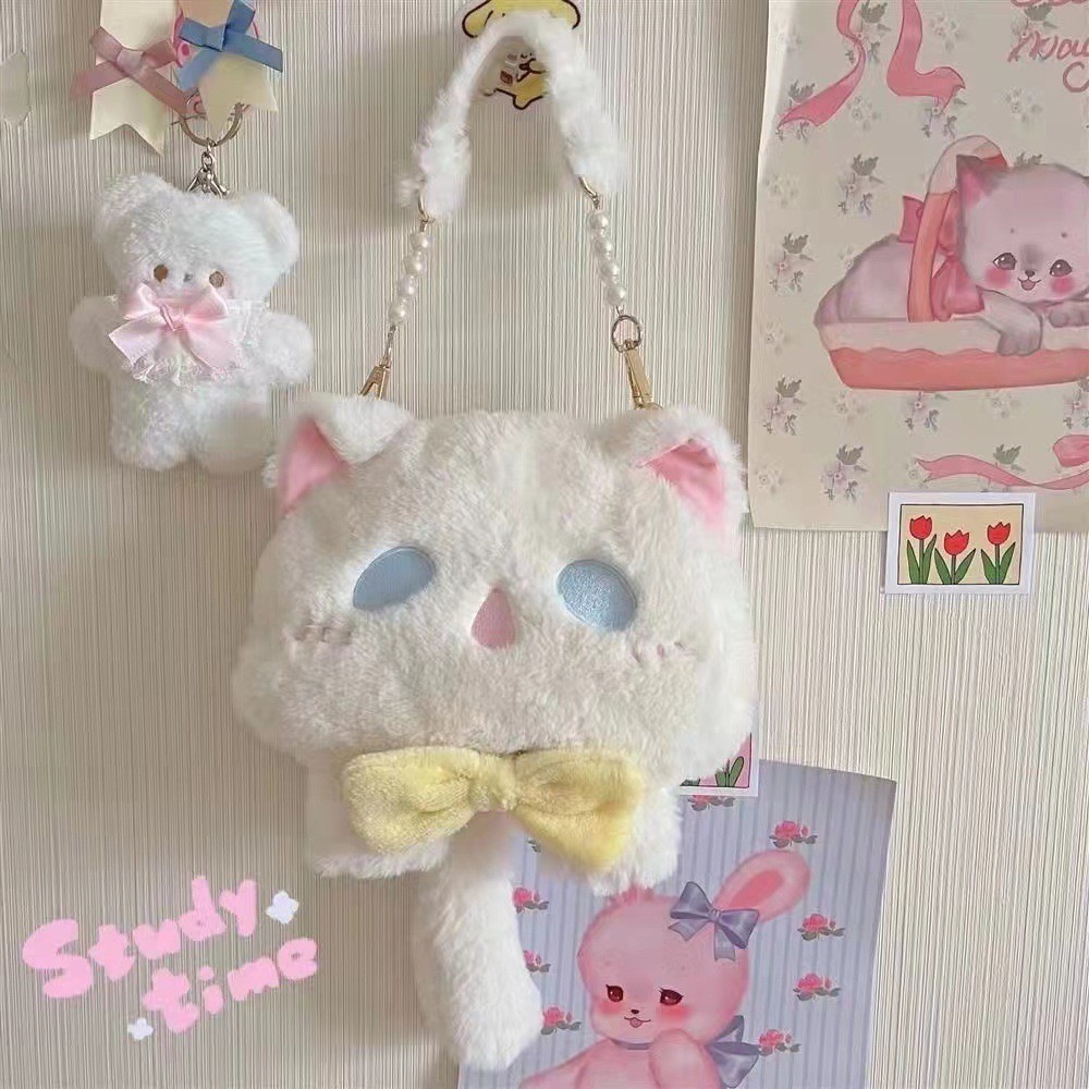 

Women Cute cat shoulder Bag 2024 girl Lolita Plush doll Bag lady cartoon handbag