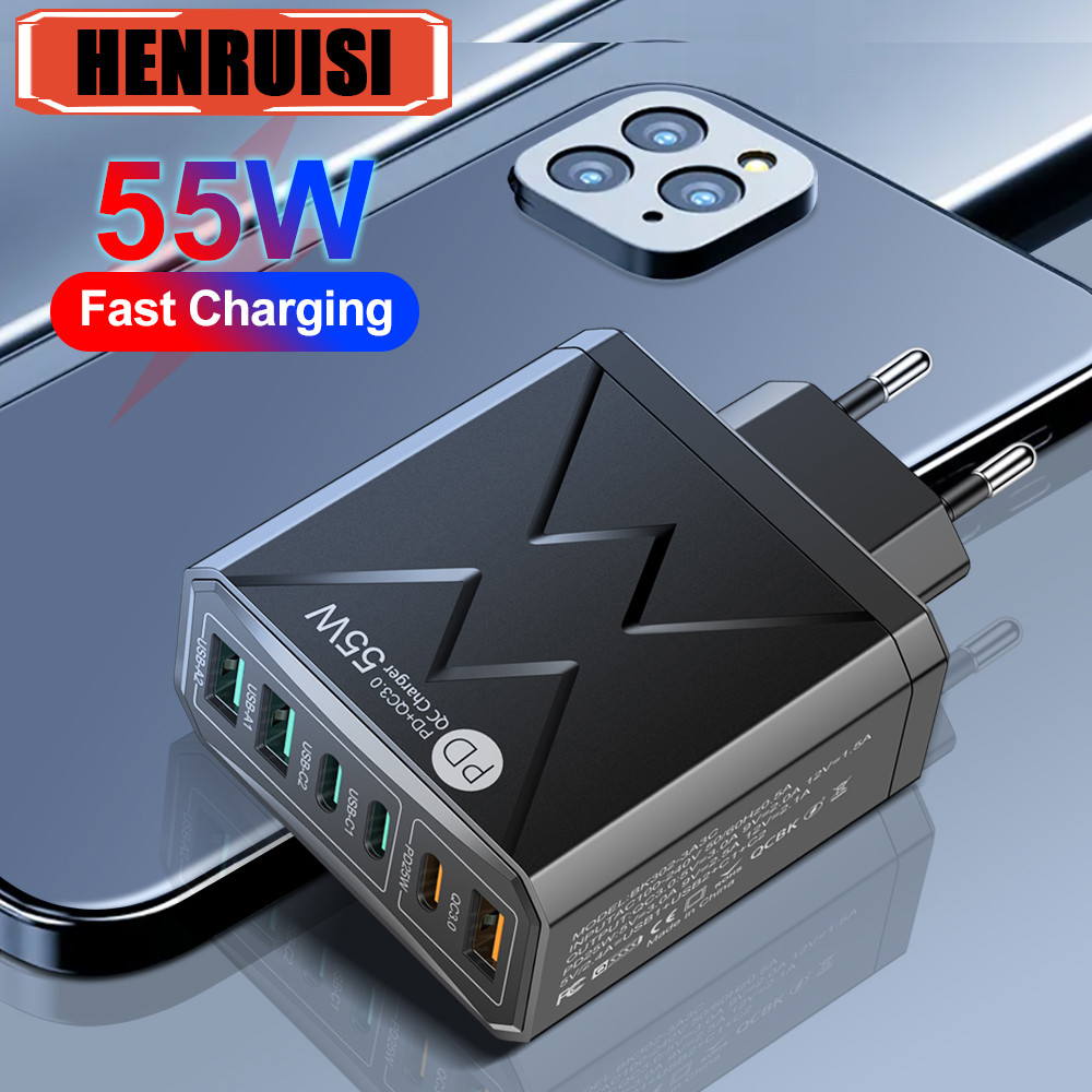 

55W Charger Tablet Laptop Fast Charger Type C PD Quick Charger EU/US/KR/UK Specification Plugs Adapter For Samsung Xiaomi iphone