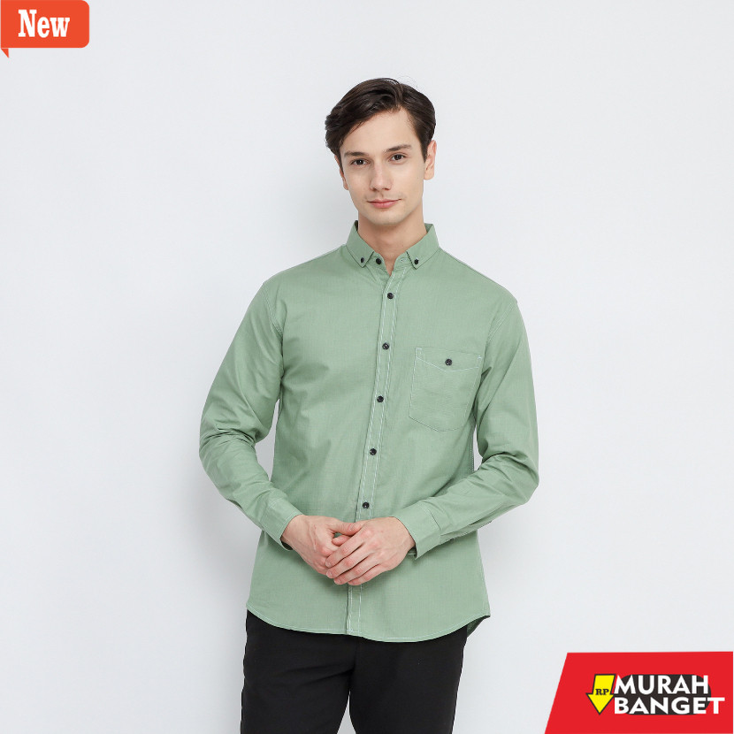 Kemeja formal pria Kemeja Polos Pria Lengan Panjang Sage Green Premium | Kemeja Pria Sage Green High