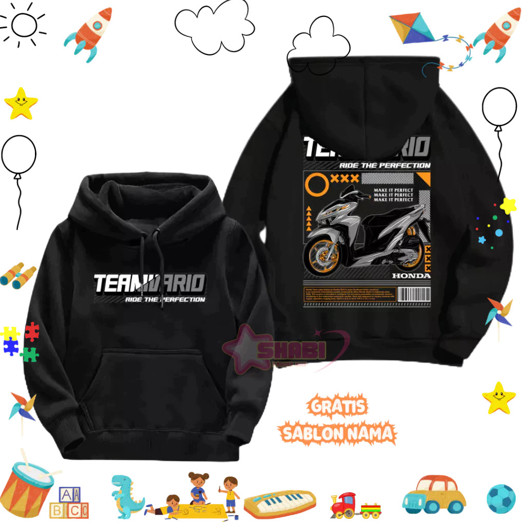 Qiyya.id - Hoodie Anak Gratis Sablon Nama - Hoodie Distro Anak Sunmori Honda VARIO - Bahan Cotton Fl