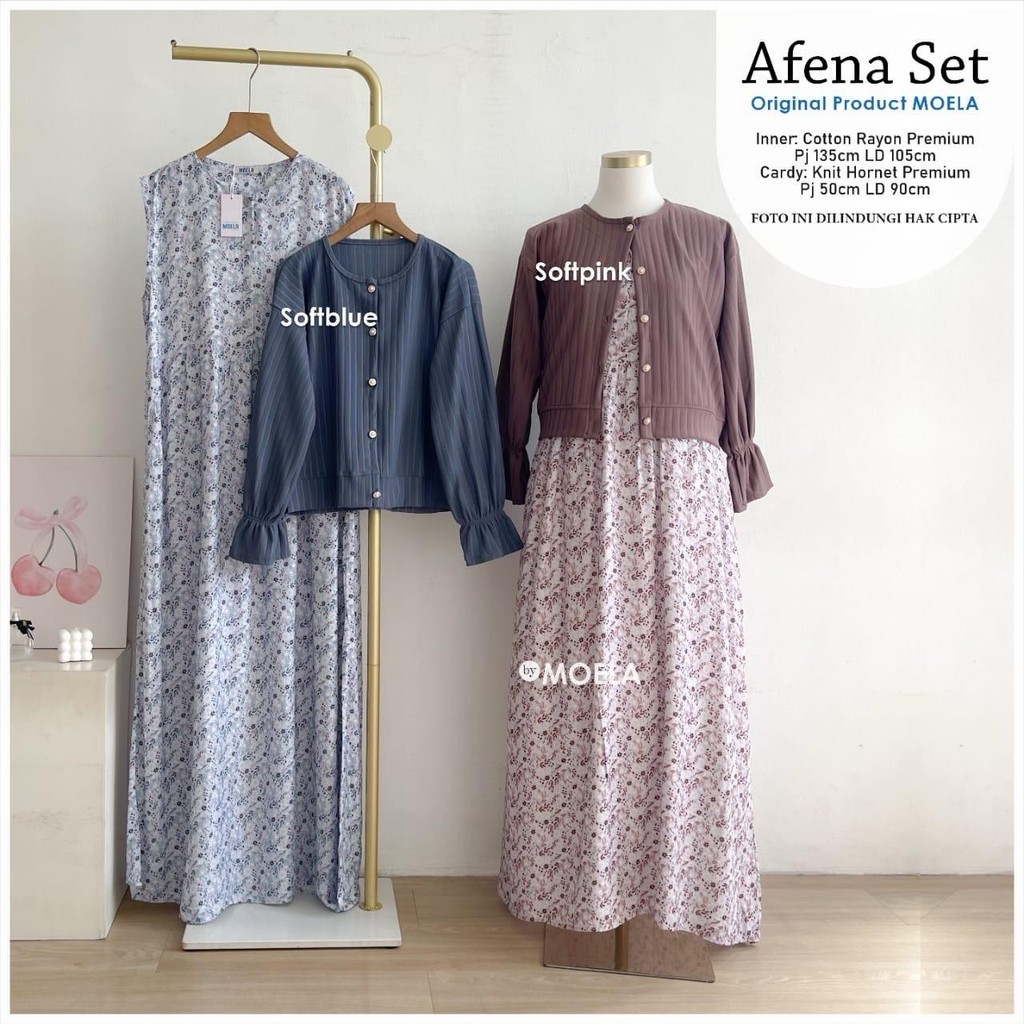 AFENA SET BAHAN KATUN RAYON PREMIUM DENGAN CARDY HORNET PREMIUM ORI BY MOELA