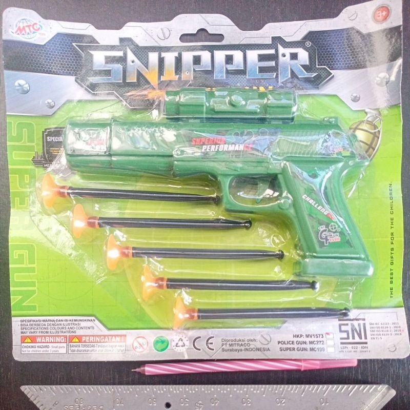 MAINAN ANAK PISTOL KACA SNIPER GUN PELURU ISI 5 SNI
