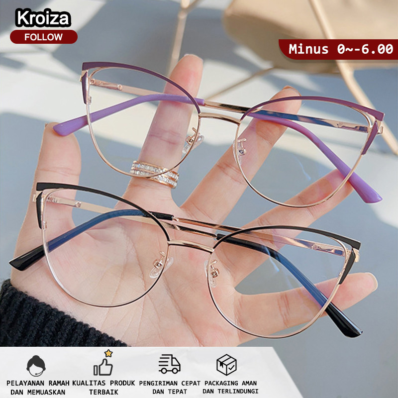 kroiza Kacamata Photocromic Anti Blueray Minus Wanita Cat Eye Bluecromic Silinder Kaca Mata Optik