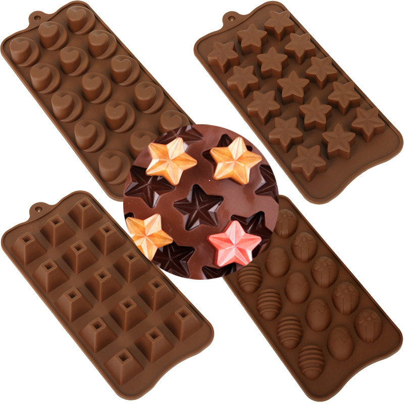 

15 Holes Chocolate Mold Fudge Ice Cube Silicone Mold Tray Rose Christmas Easter Heart Egg Shell Five-pointed Star Chocolate Mold