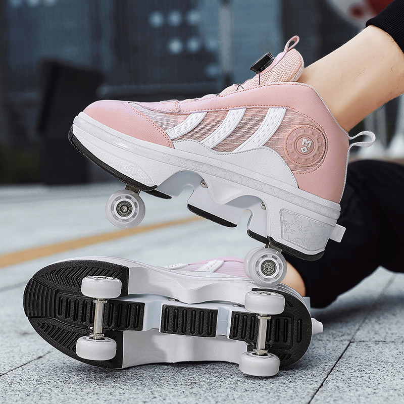 Deformation Roller Skates Shoes Double Row 4-Wheel Skates Roller Shoes with Wheels Dual-Purpose Roll