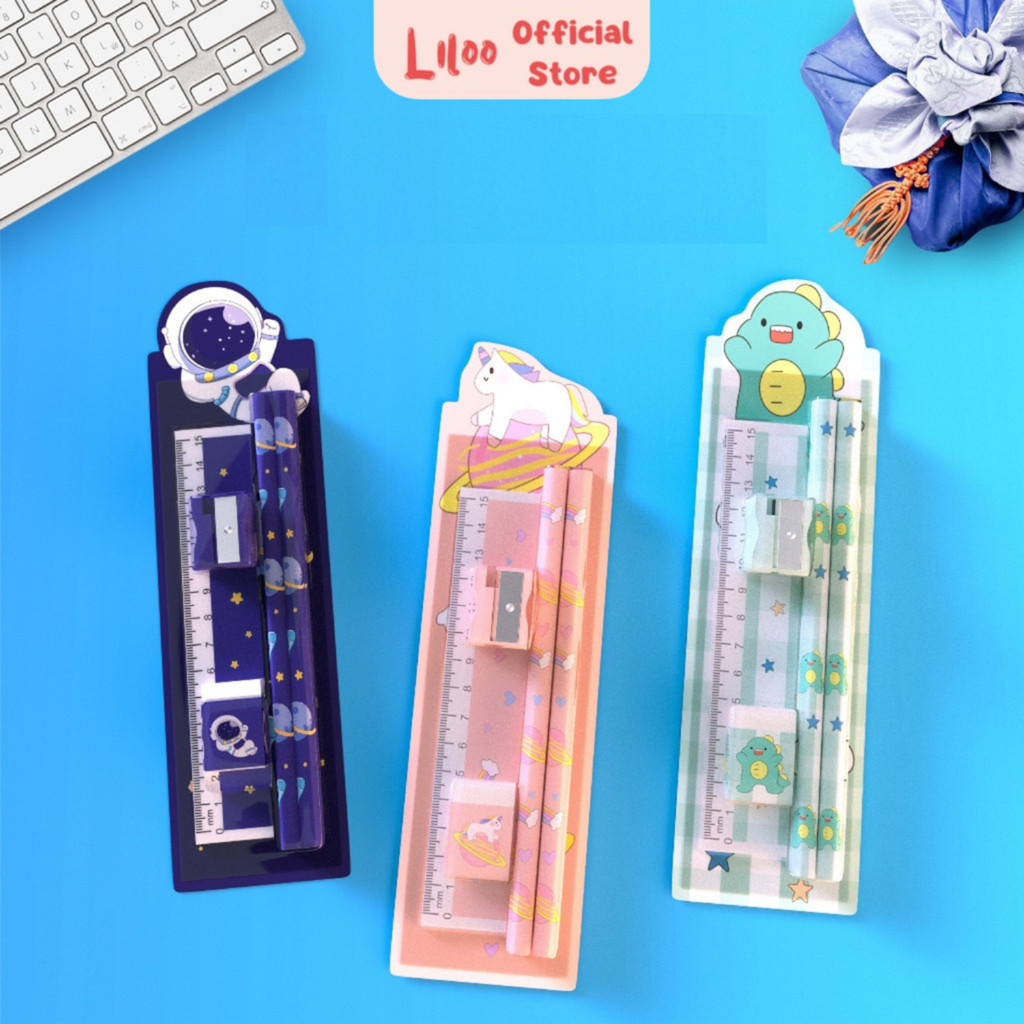 

5in1 Pensil Set Alat Tulis Anak Sekolah Penghapus Tempat Pensil Buku Tulis Sekolah